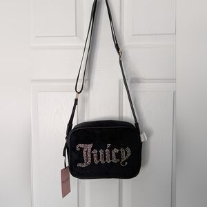 NWT Juicy Couture Black Velvet/Velour Liquorice Obsession Crossbody/Shoulder Bag